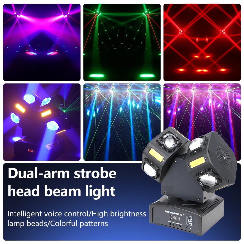 8x12W 3in1 2-Arm Rotating Moving Head Light RGBW LED Beam Laser Star Strobe Stage Effect DJ Party DMX Sound Control Disco Lights