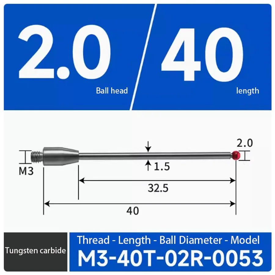 Aguja de medición de tres coordenadas M3, aguja de medición de acero de tungsteno, máquina CNC, sonda Renishaw, aguja de contacto tridimensional