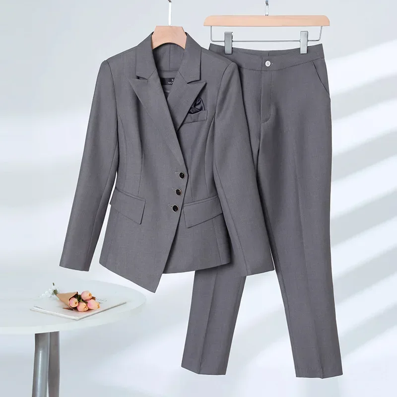 Khaki Women Suit Pants Set 2 Piece Blazer+Trousers Female Spring Office Lady Business Work Wear Formal Elegant Coat Prom Dress