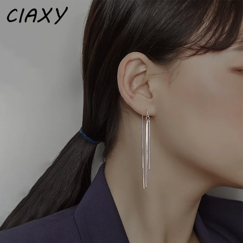 CIAXY Silver Color U-shaped Long Tassel Ear Line Earrings for Women Temperament Snake Bone Chains Jewelry aretes de mujer