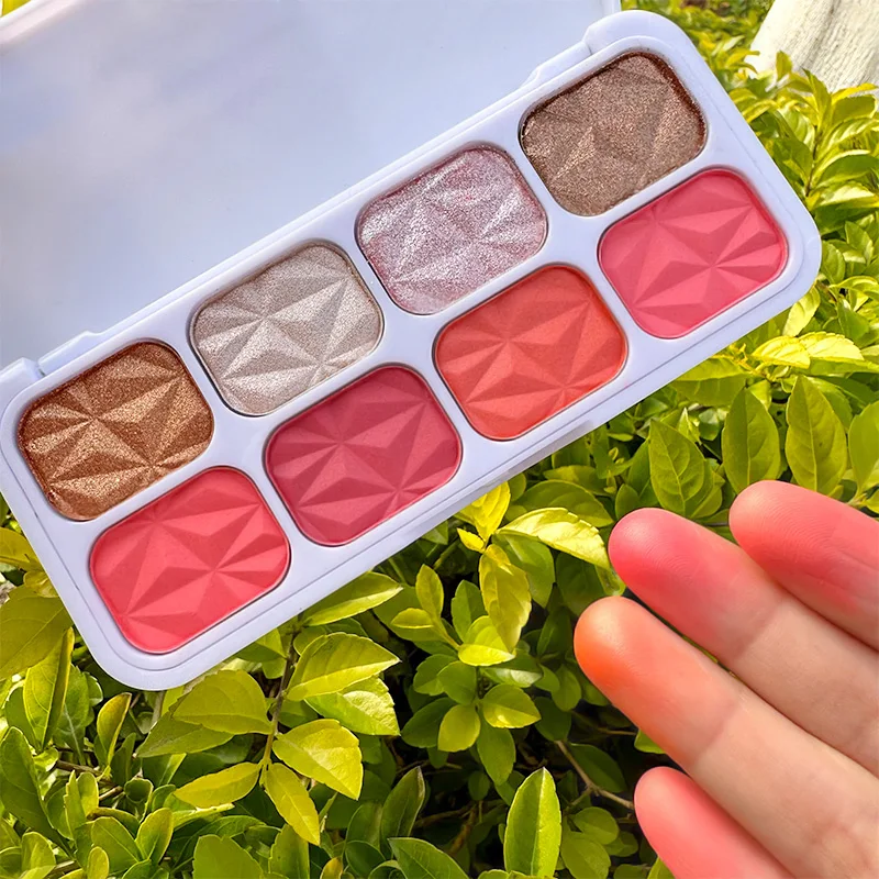 8 cores de alto brilho diamante iluminador blush placa contorno duradouro delicado pó fino rosto maquiagem paleta cosméticos