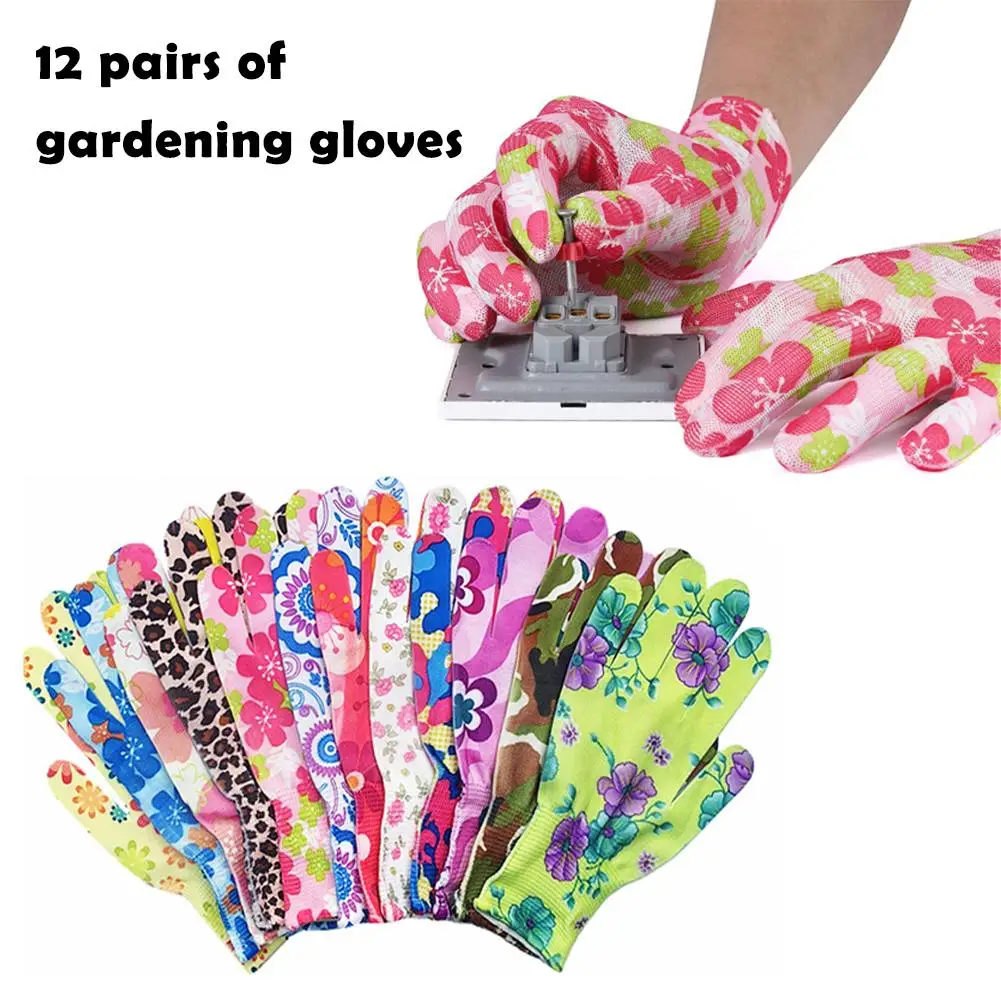 1/12 paio di guanti da giardinaggio da donna antiscivolo per la protezione del lavoro domestico, per esterni, raccogliere foglie di piscina, accessori