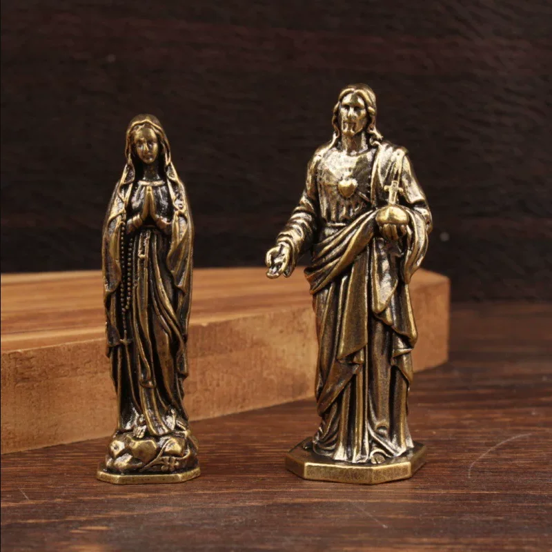 Pure Copper Vintage Blessed Virgin Mary Figurines Pendants Brass Holy Mother Religion Faith Buddha Keyrings Hangings