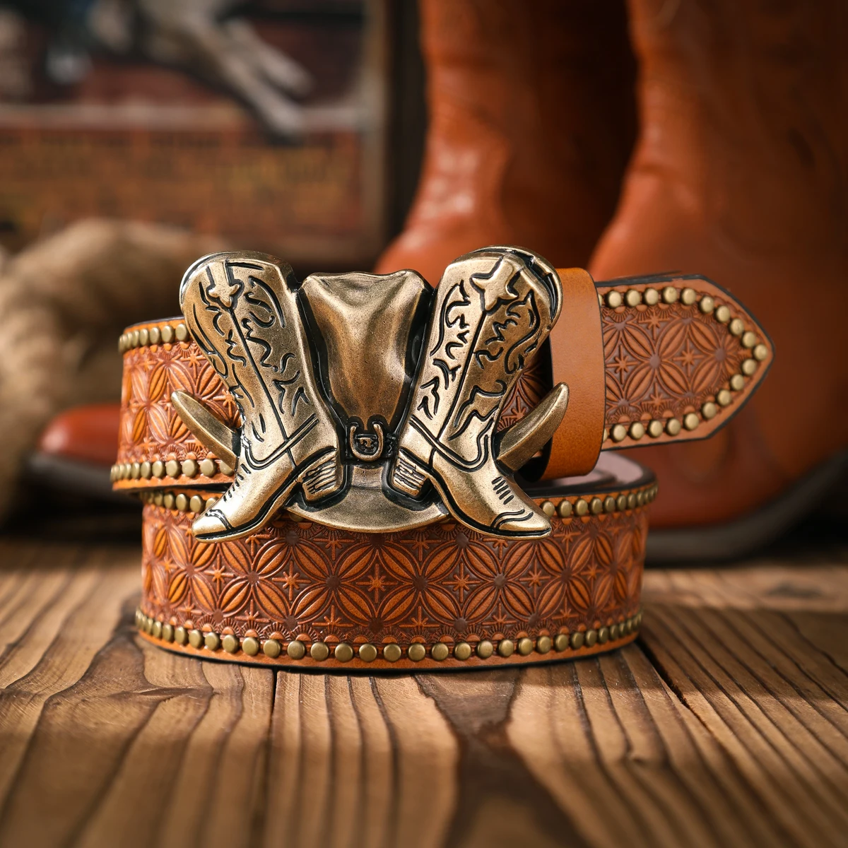 Ein lässiger und retroer Gürtel, ein Taillenaccessoire für Kleidung im Western-Stil, Metallschnalle, PU-Gürtel, geeignet für Männer und Frauen. – Detail 3