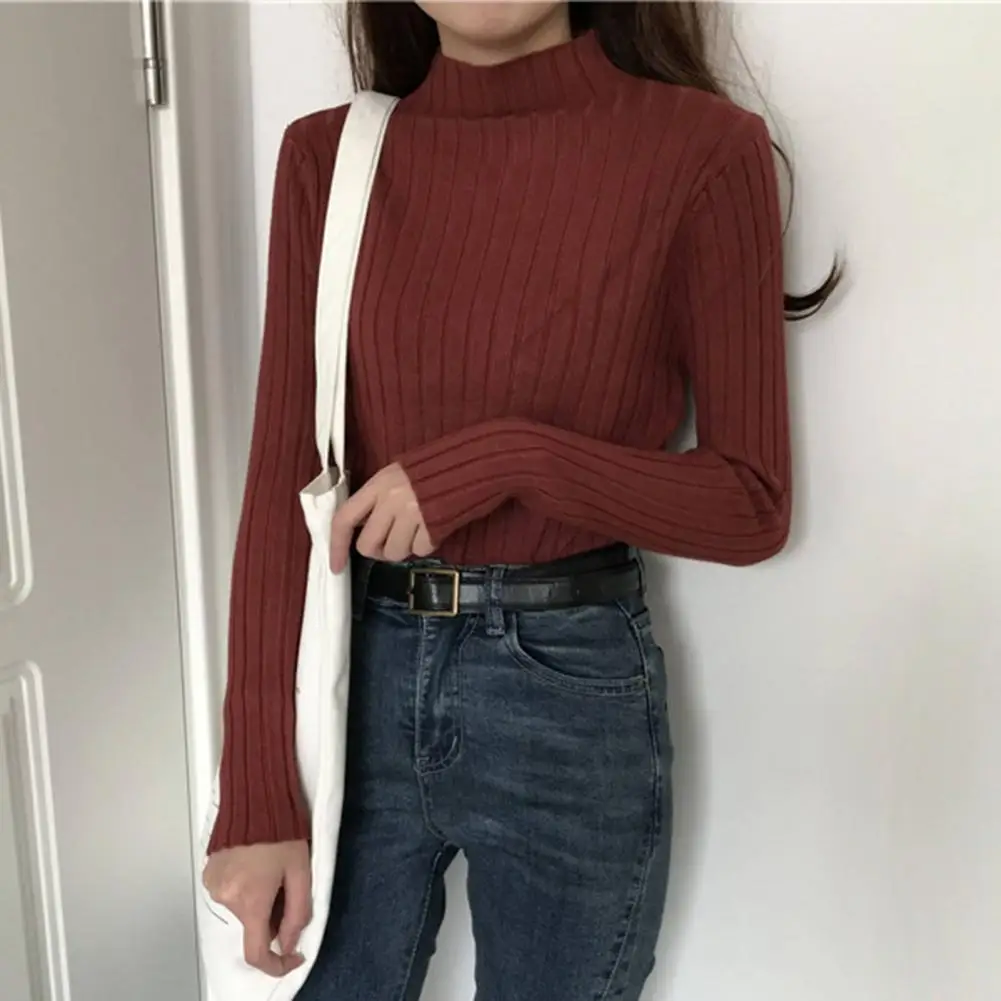 

Легкая теплая женская кофта с воротником-стойкой, облегающий трикотажный топ с длинным рукавом для осени