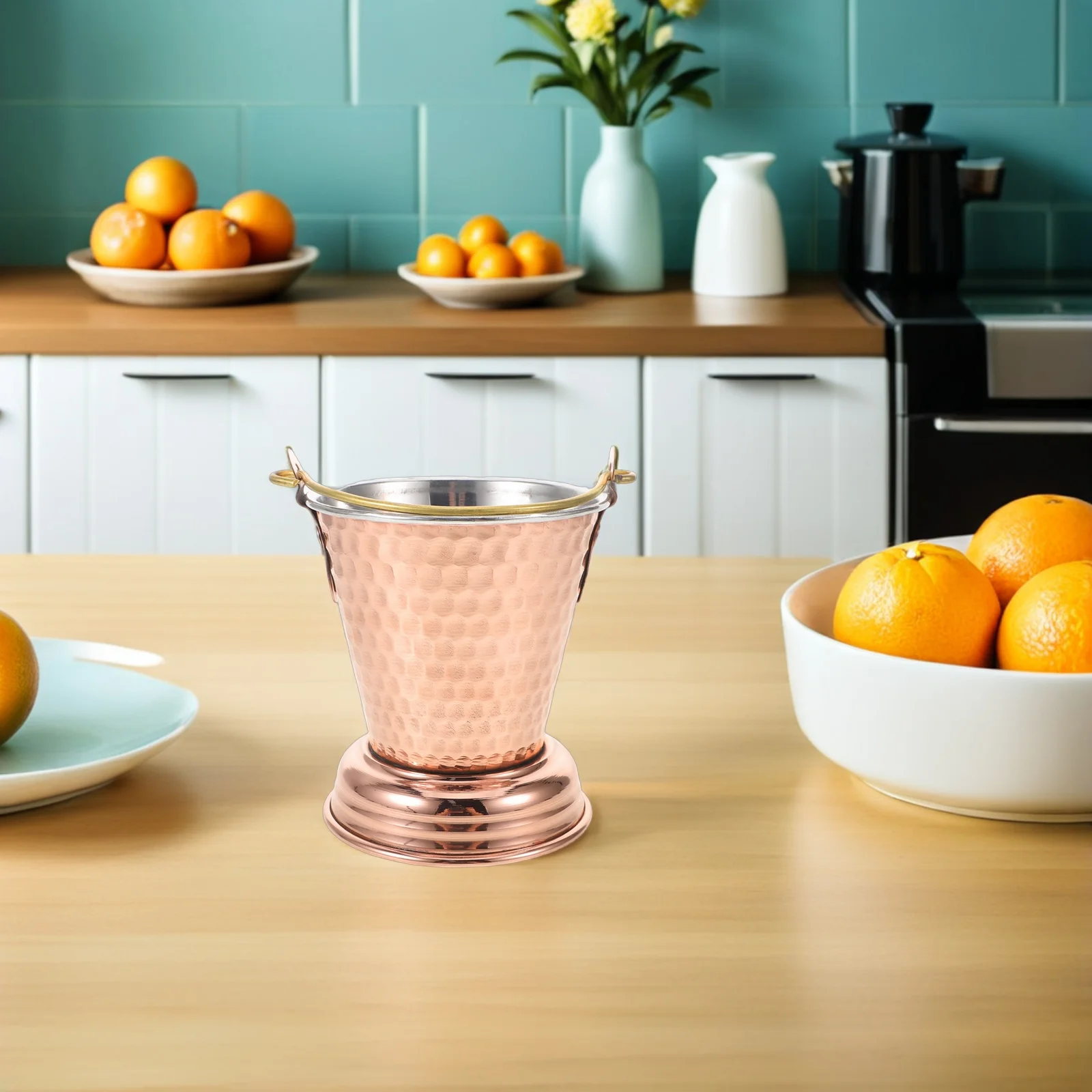 دلو ثلج مطروق دلو معدني ذهبي وردي مع مقبض حاوية توابل على طراز الكاري الهندي وحوض مشروبات ومبرد نبيذ للحفلات