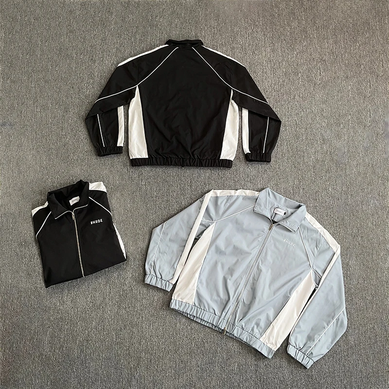 

Мужская куртка Rhude American с воротником-стойкой, новая весенне-осенняя свободная повседневная куртка в полоску с вышивкой букв, спортивная куртка