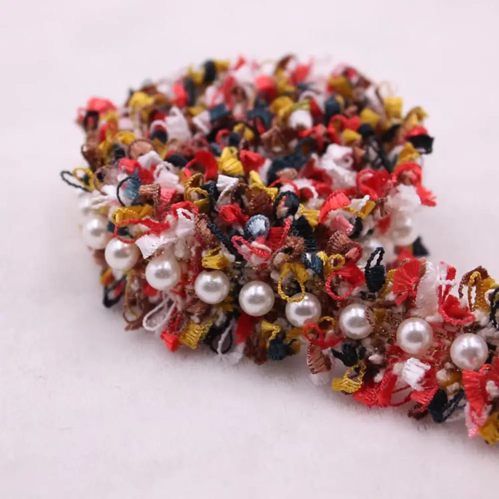 1 yard DIY Craft Nylon Costume Dress Embroidered Handmade Pearl Beaded Lace Trim Fabric Ribbon
