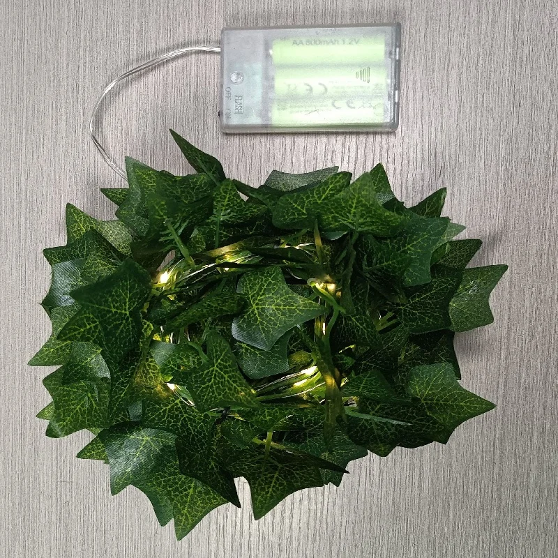 

Green Leaf String Lights Battery Powered Artificial Vine Fairy Lights Christmas Tree Garland Light for Weeding Home Decoration