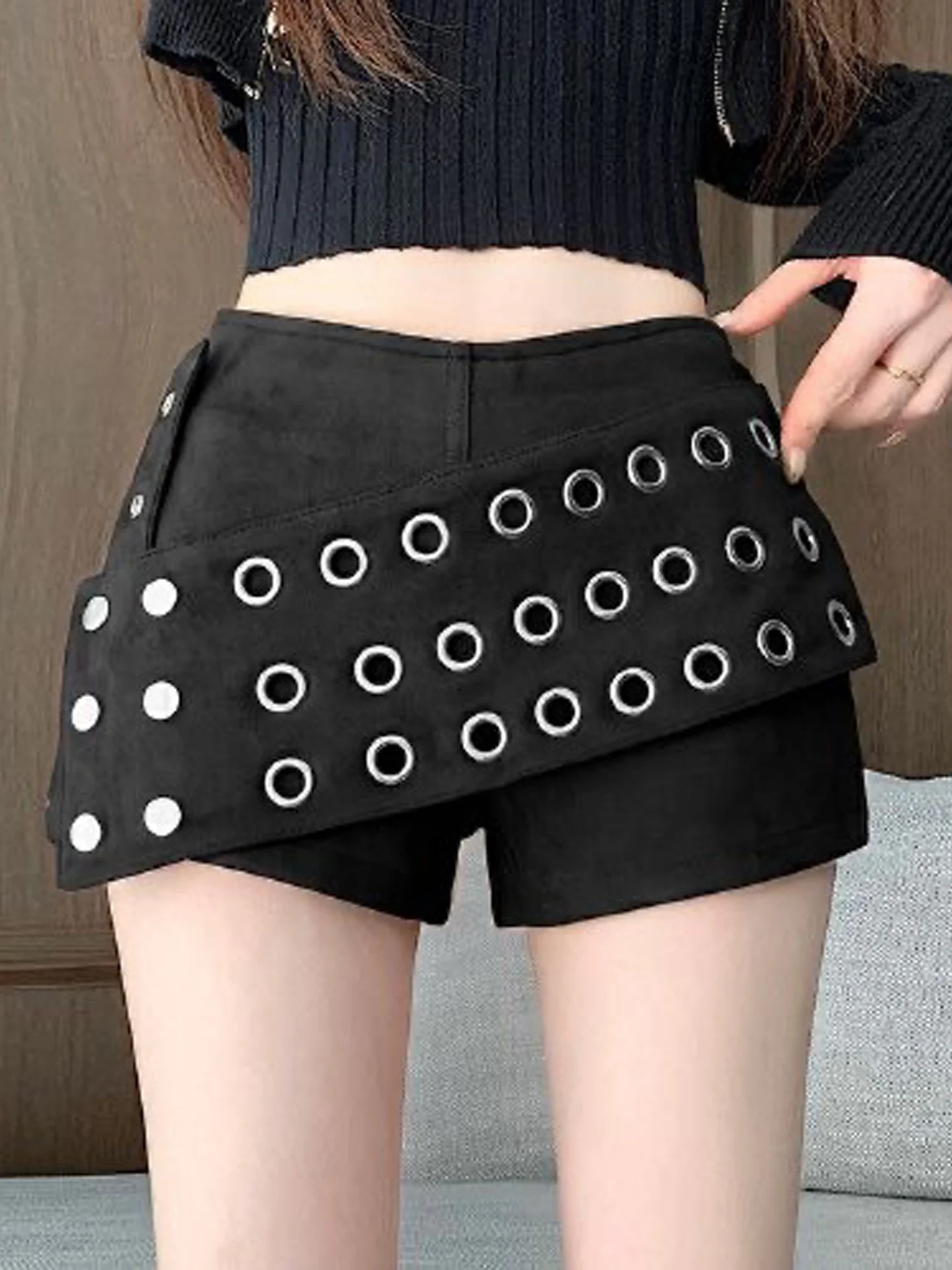 American Style Pure Desire Spicy Girl Heavy Design Deer Skin Velvet Shorts Women's Slimming Versatile Hot Pants High Waist Zi...
