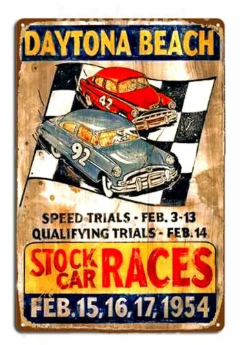1e,Daytona Beach stock car race metal wall poster Vintage decor Tin Sign garage Bar