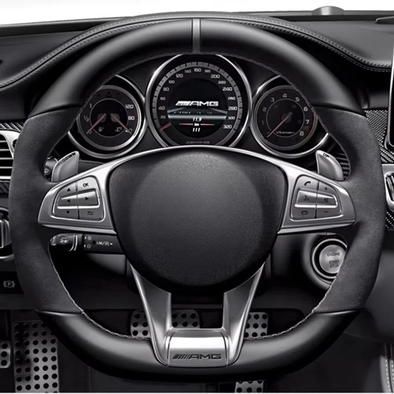 Customized Car Steering Wheel Cover Non-Slip Suede Braid For Mercedes-Benz A 45 AMG C 43 63 A-Class AMG CLA 45 S-Class S500