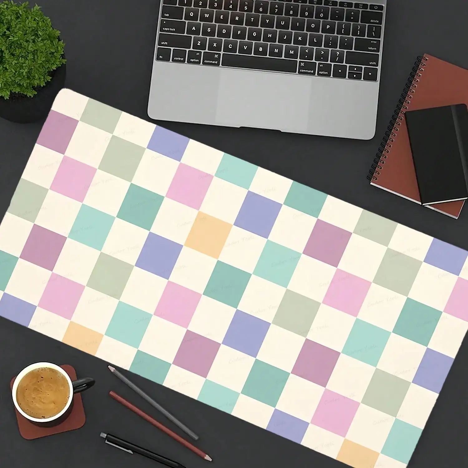 2D Flat Humorous And Fun Style With Beautiful And Colorful Checkered Pattern Design, High-Quality Rubber Base, Attractive And Durable Desktop Mat, Office Desk