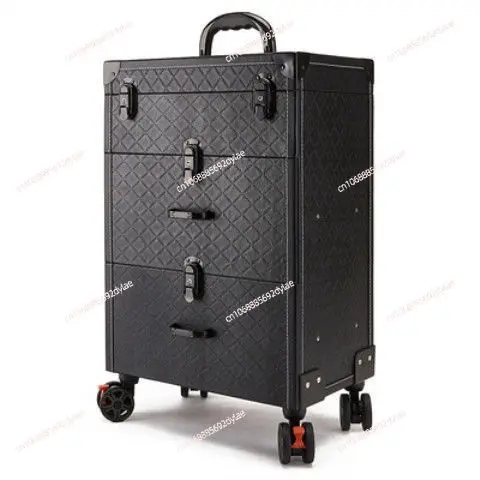 

Aluminum Alloy Professional Makeup Box Trolley with Makeup Artist Portable Large-capacity Lock Embroidery Beauty Hair Toolbox