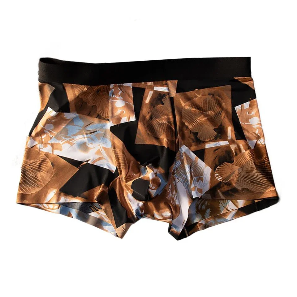 

1pc Men Ice Silk Printed Boxers U Shape Pouch Breathable Underpants Sweat Absorption Mid-rise Elastic Comfortable Underwear