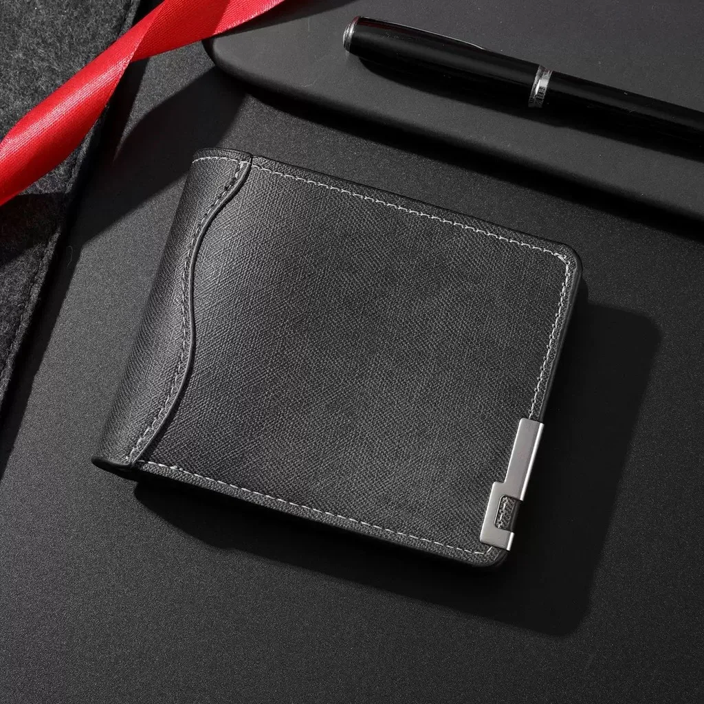 Short Wallet Horizontal Horizontal Wallet Bifold Wallet Solid Color Men'S Purse For Shopping Daily Commuting Cash