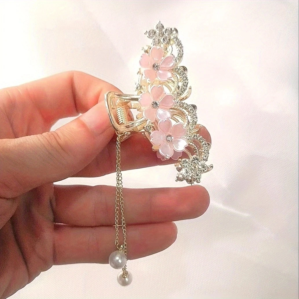 1pc zinc alloy rhinestone flower grab clip, high-end elegant rose hair ornament, exquisite and high-value half clip, exquisite h