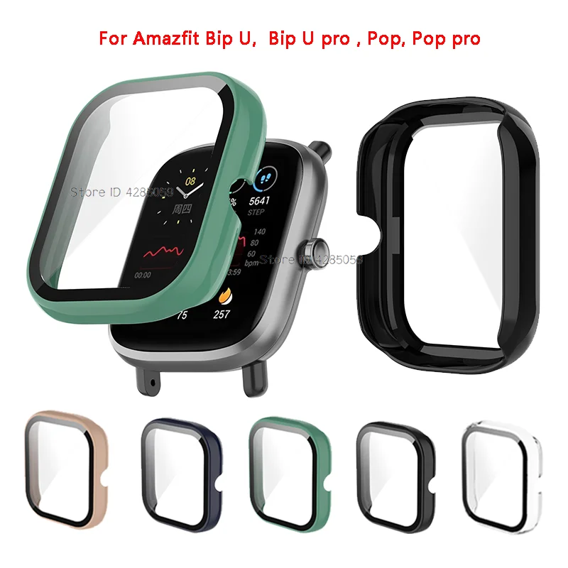 Funda protectora de pantalla completa para Xiaomi Huami Amazfit Bip U/U Pro Amazfit Pop Pro, Protector de reloj PC + carcasa de vidrio templado