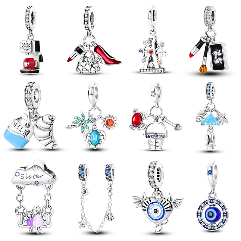 Fit Pandora 925 Original Bracelets 925 Sterling Silver Fashion Lipstick High-heeled Shoes Charms Beads Fine Anniversary Jewelry