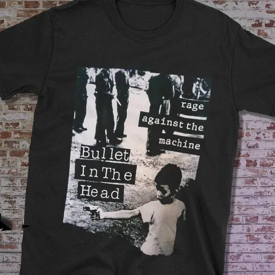 Vintage Rock Band Rage Against The Machine T-shirt Punk Black Tops Casual Loose Crew Neck Cotton Tee Spors Streetwear Unisex