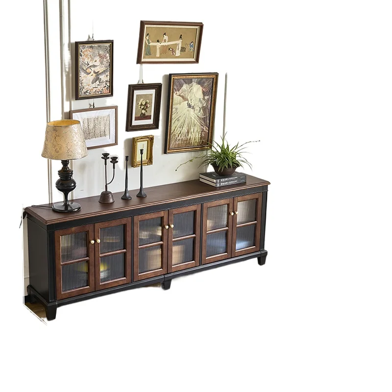 

French retro solid wood TV storage locker, American living room TV cabinet