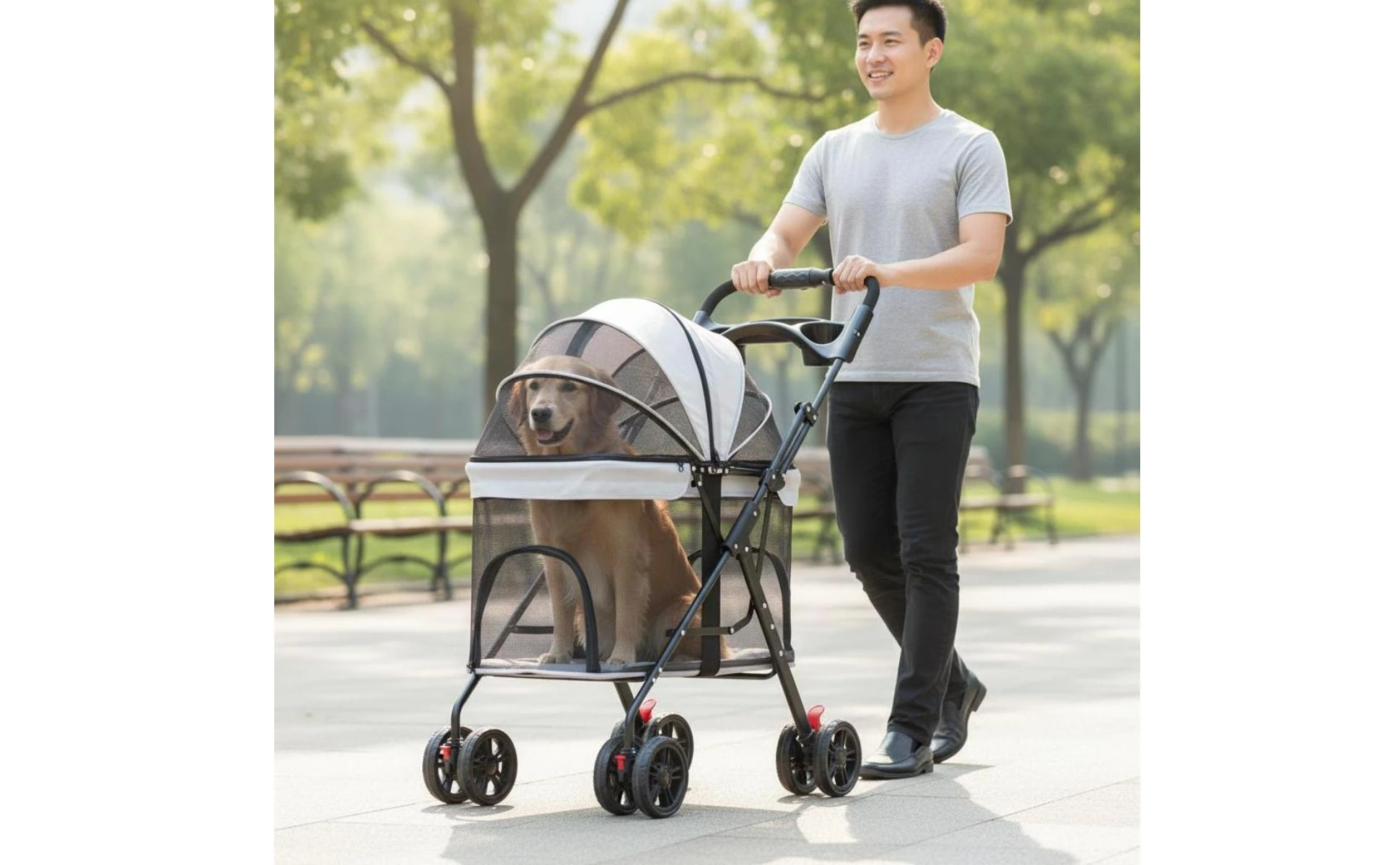 Multi-Purpose Pet Stroller Easy Fold Folding Pet Stroller Sturdy Frame Mesh Ventilation for Walks