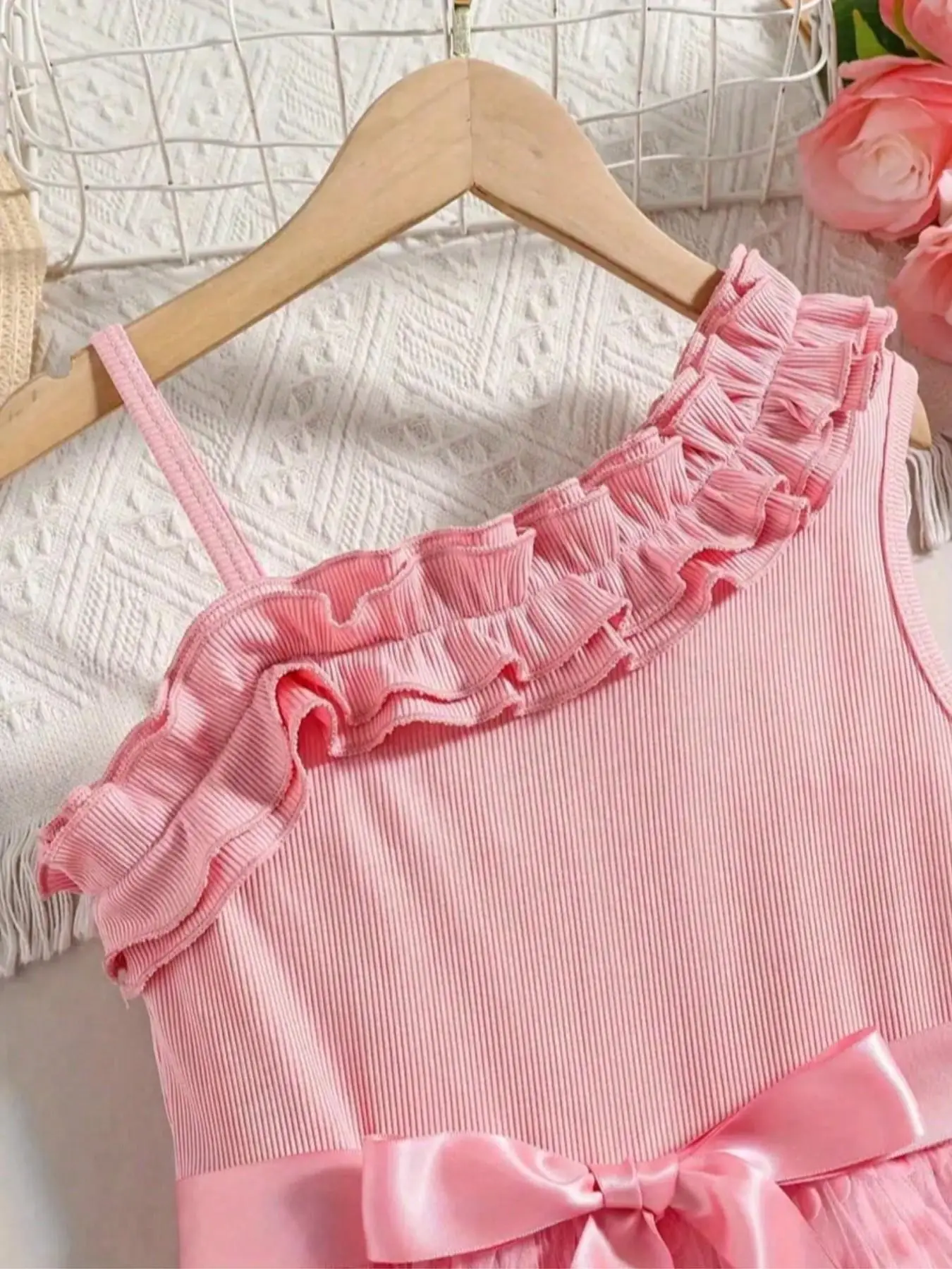 Sommer Mädchen Rüschen-Dekoration Cami Tutu Kleid Prinzessin Mesh Kinderkleid Freizeit Süßer Stil – Detail 9
