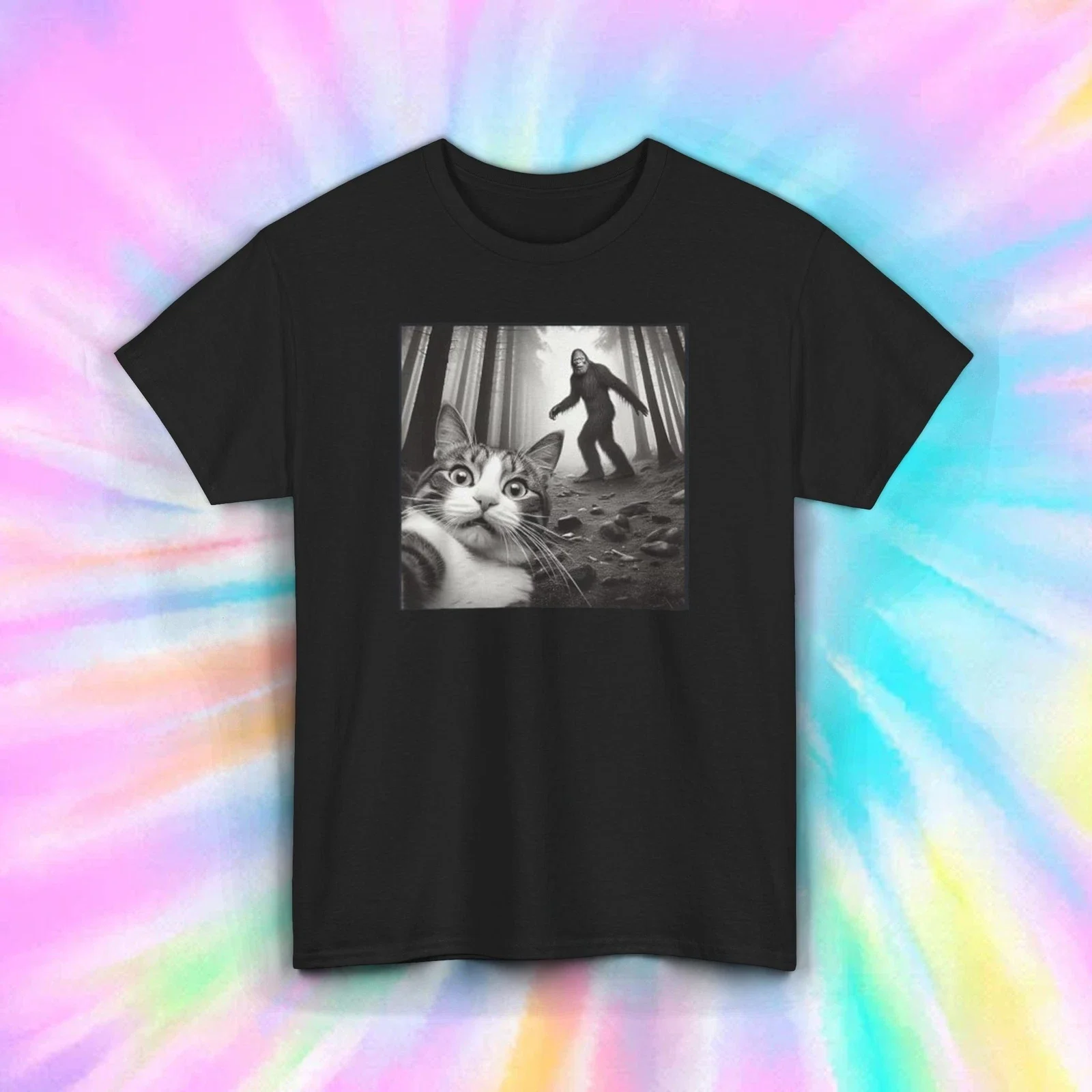 

Bigfoot Cat Selfie Graphic Printing Summer Luxury Brand Cotton Men's and Women's T-Shirts Short Sleeves Street Fashion Trend