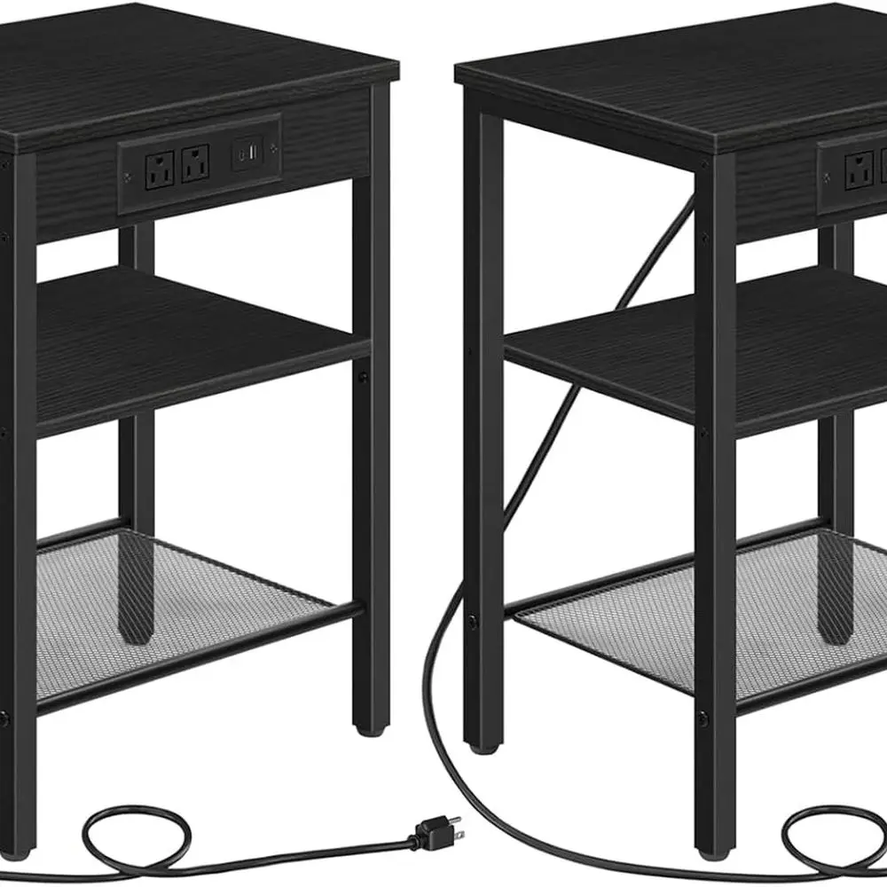 

Прикроватные тумбочки для зарядной станции с USB-портом, трехъярусные регулируемые полки, идеально подходят для небольших помещений, использования в гостиной и спальне