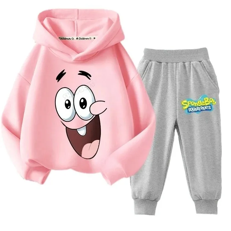 Niedliches Patrick Star Cartoon-Print Hoodie-Set für Kinder, lässiges Langarm-Oberteil + Hose, Baby Jungen Mädchen Kleidungssets, Sportbekleidung – Detail 3