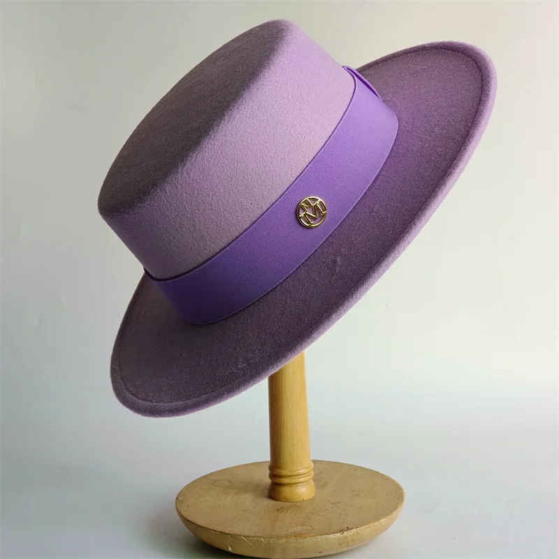 Chapéu fedora roxo claro com parte superior plana m, acessórios de feltro vermelho, chapéu plano de jazz para homens, chapéu feminino, chapéu masculino шля uzs ж miscecud
