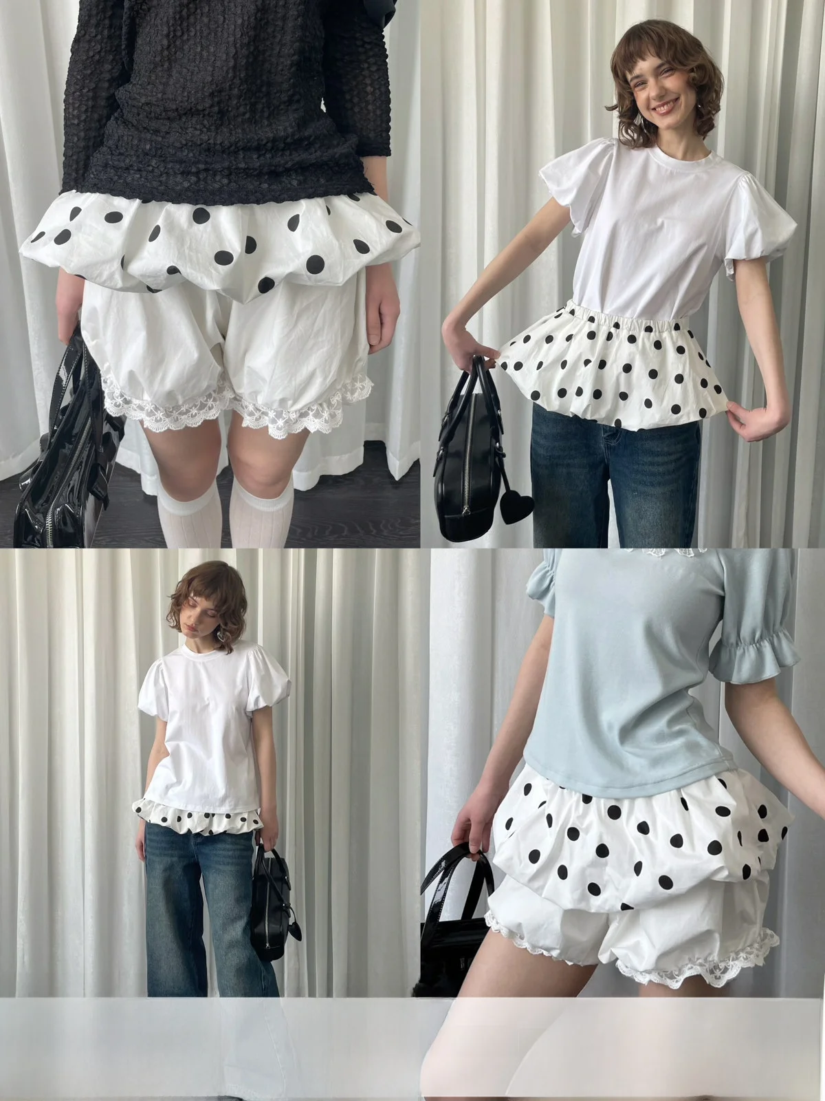 

Summer Polka Dot Bubble Waist Skirt Women's Elastic Waist Versatile High Waist Cotton Gingham Cheered A-Line Skirt