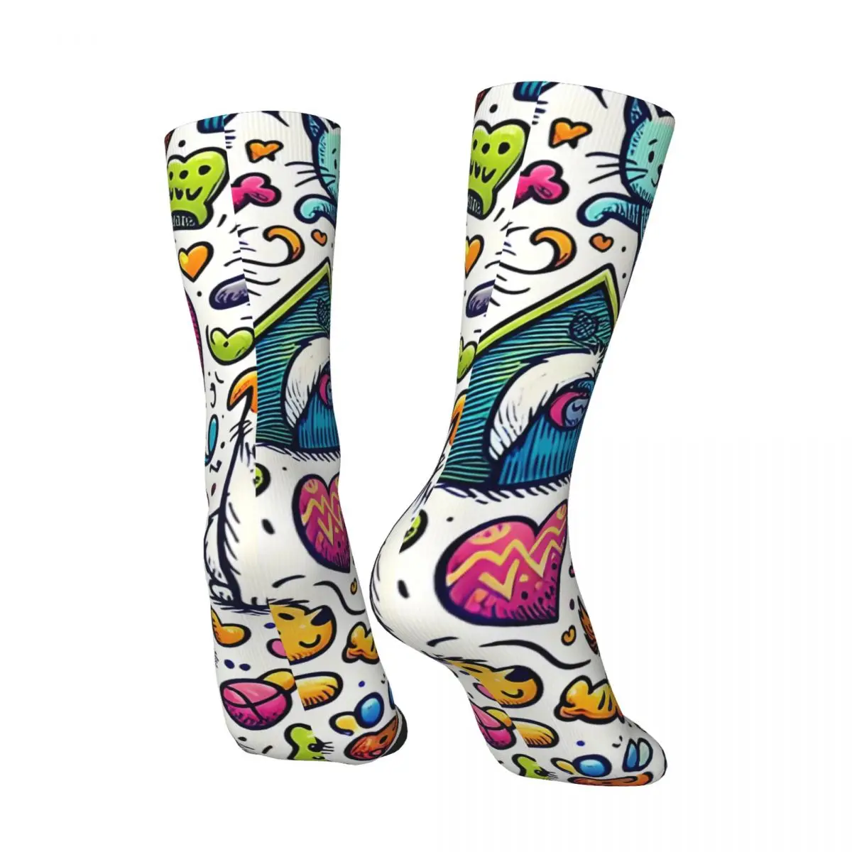 Crazy compression Cats And Dogs Doodles Pattern Sock for Men Harajuku Quality Pattern Crew Sock Novelty