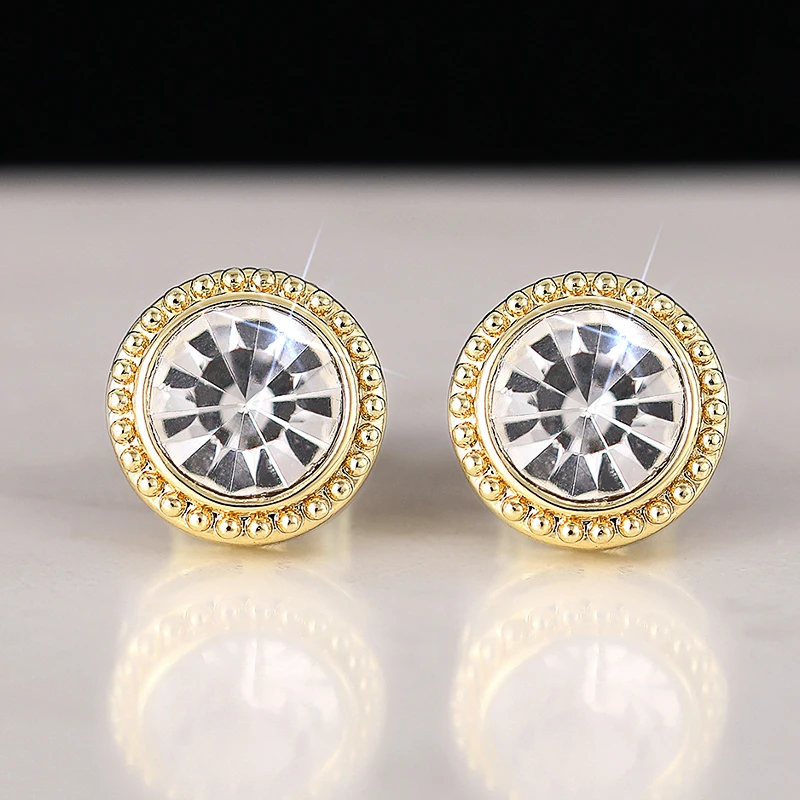 Huitan Simple and Classic Round Cubic Zirconia Stud Earrings Gold Color for Women Versatile Minimalsit Teens Earrings Jewelry