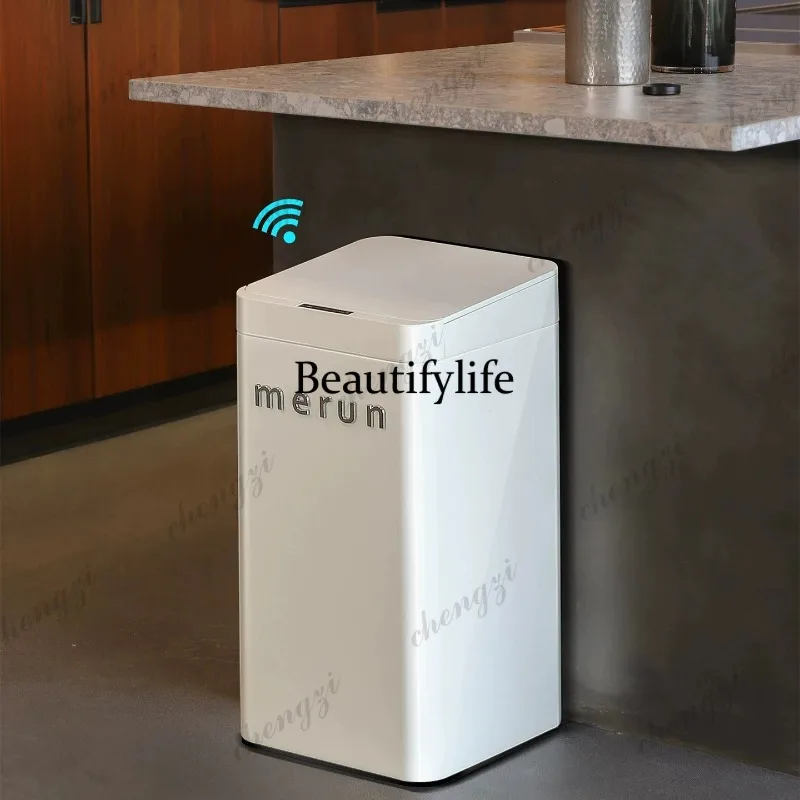 Intelligent induction trash can household kitchen bedroom living room with cover light luxury high-end value large trash can