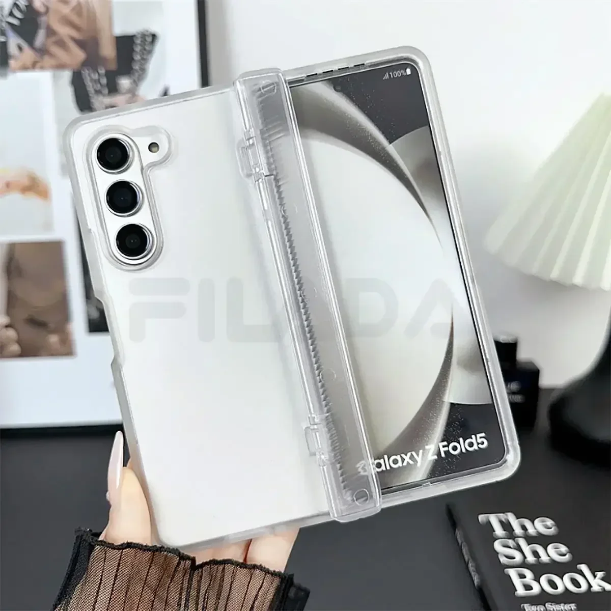 For Samsung Galaxy Z Fold 5 Case Skin Friendly Matte with Tempered Film Folding Hinge Shockproof Protection Cover Accessories