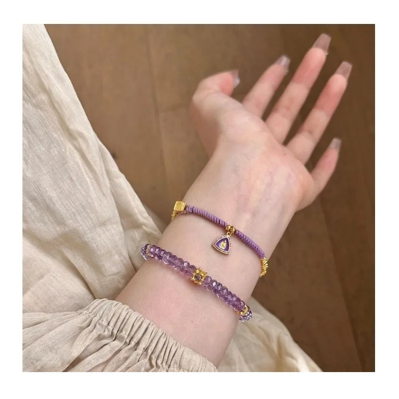 

Ancient Gold Zircon Imitation Amethyst Faceted Small Plate Bead Bracelet, Nine Purple Fire Hand Rope, New Chinese Men's and Wome