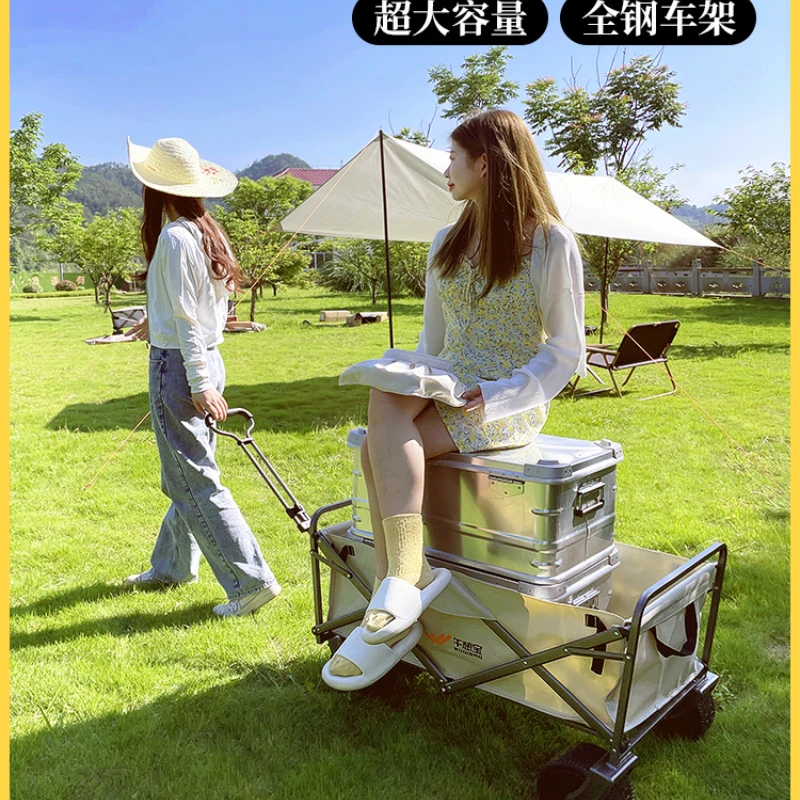 Outdoor Camping Cart Foldable Hand Push Picnic Car Camp Trailer Trolley Fishing Car