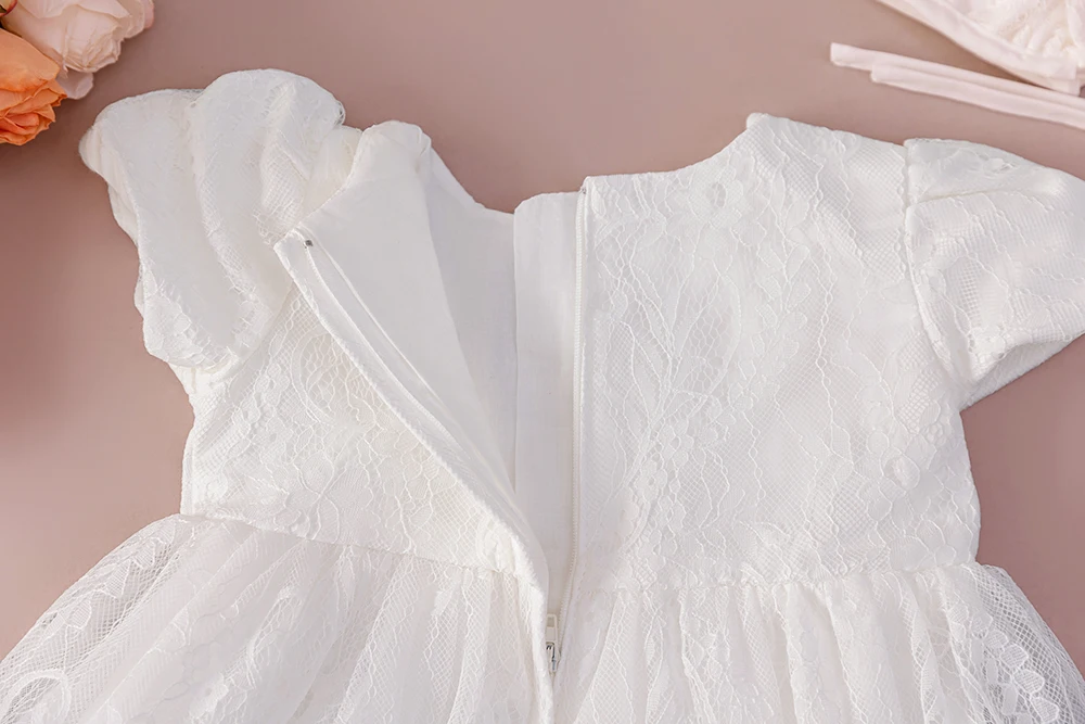 白い服女の赤ちゃん 1 年洗礼ガウン新生児ドレス女の子のためのフラワーチュール白パーティー服 0-2 年