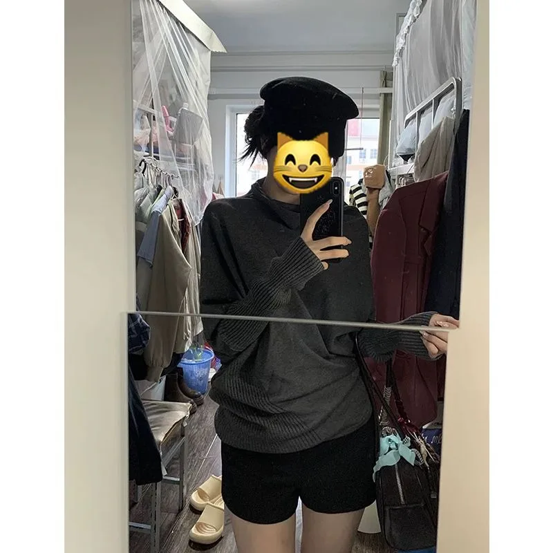 Graue Fledermausärmel Pullover Pullover 2000er Jahre koreanische Mode schlanke Langarm Strickwaren Y2k Subkultur koreanische Mode gestrickte Tops