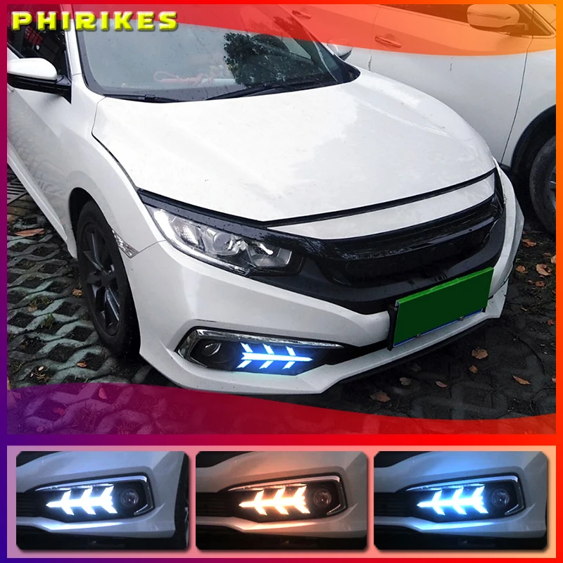 

2Pcs For Honda Civic 10th 2019 Car LED DRL Daytime Running Lights rear bumper brake light tail light fog lamp