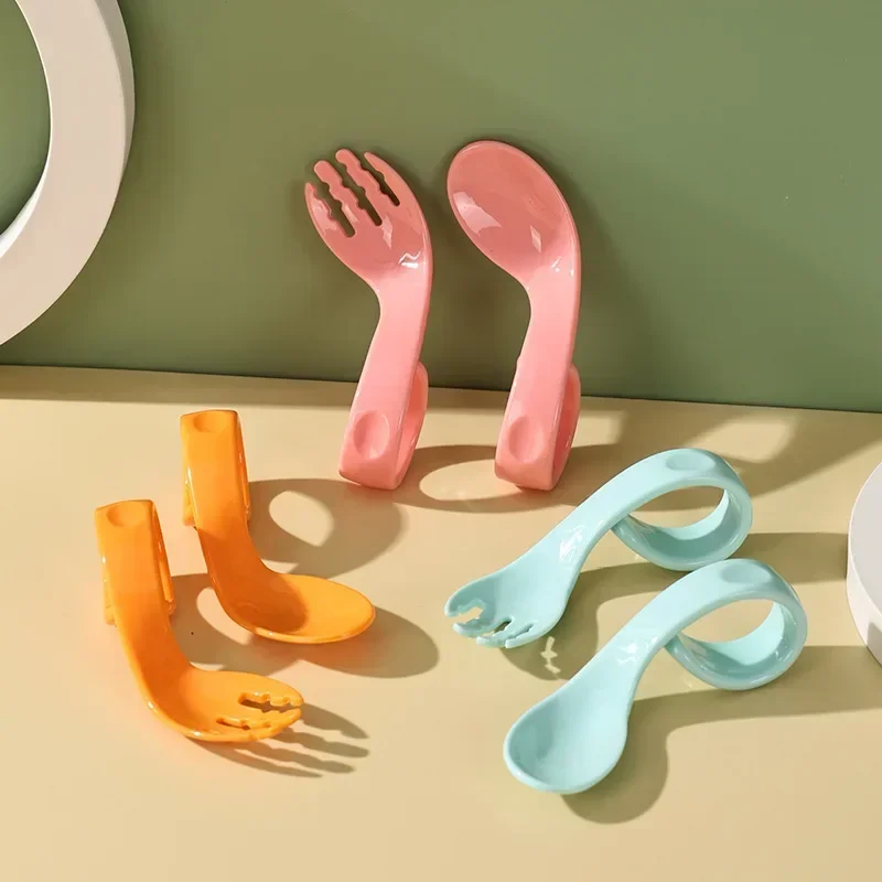 Baby Spoons Kids Fork Children Learn To Eat Training Feeding Utensil Toddler Cutlery Infant Food Curved Handle Baby Tableware