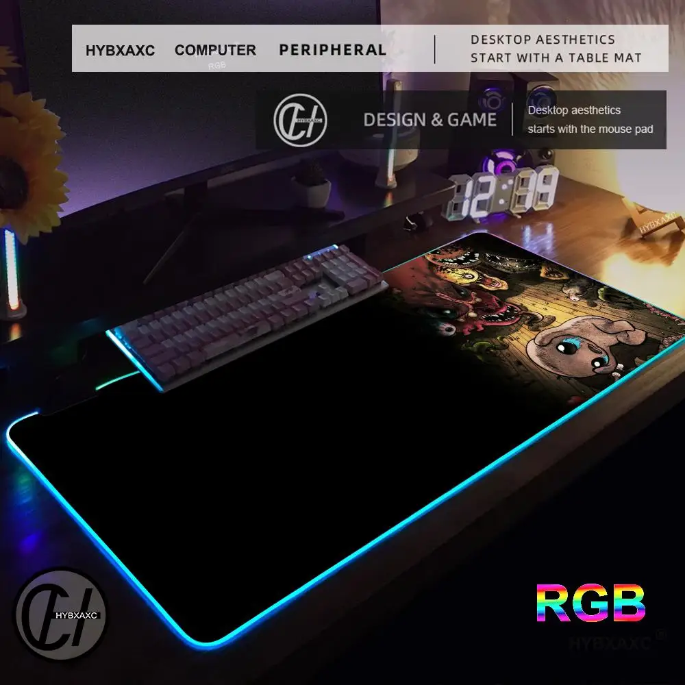 HYBXAXC Many Picture Gaming The Binding of Isaac  Mouse Pads RGB Gaming Mouse Pad Desk Mat HD Gamer Large LED Light XXL
