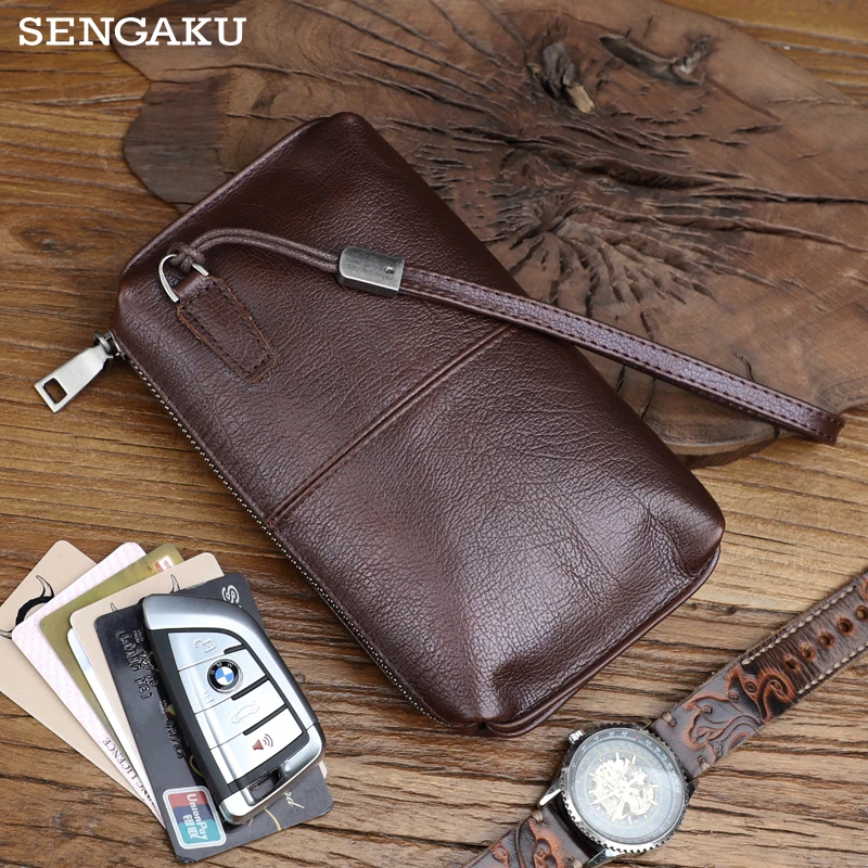 Men\'s Leather Handbag Day Clutches Bag Genuine Leather Clutch Bags High Quality Long Wallet Passport Card Slot Pocket Zipper