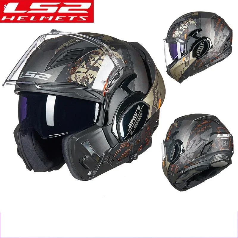 New LS2 FF900 Valiant II KPA Material 180 Degrees Flip Up Modular Multi-Function Motorcycle Helmet With Dual Visors Casco Moto