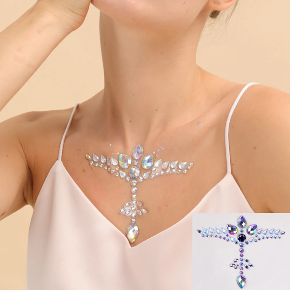 

Наклейка с бриллиантами на груди, свадебная вечеринка, самоклеящиеся украшения из драгоценных камней, фестивальная вечеринка, боди-арт, татуировки, наклейки для макияжа