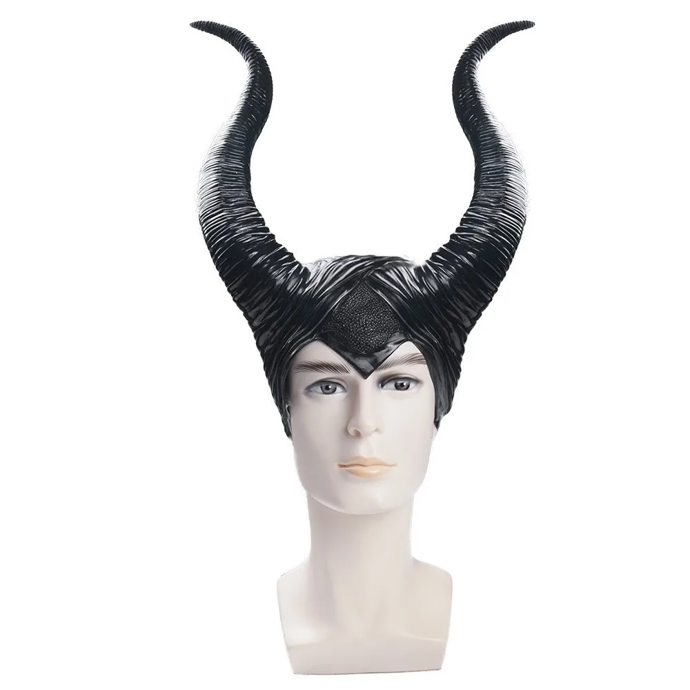 Schwarzer Latex Teufel Horn Kopfschmuck für Halloween Kostüm Partys Hexe Cosplay Dornröschen Fluch Prop Maske ​ ​