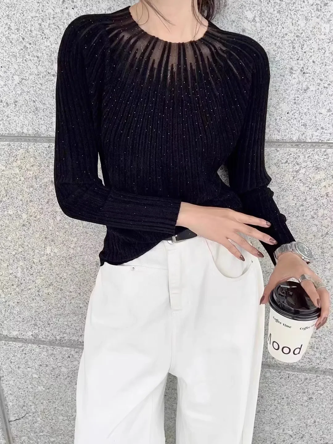 2023 Spring European Clothes Red Velvet Sweater Women Turtleneck Rhinestone Slim Knit Top Long Sleeve Pullovers B-012