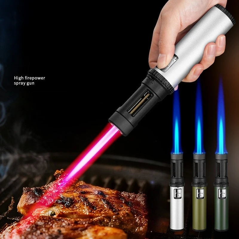 

Butane Gas Lighter Windproof Straight Forward Flamethrower Cigar High Firepower Spray Gun and Outdoor Barbecue Ignition Gun