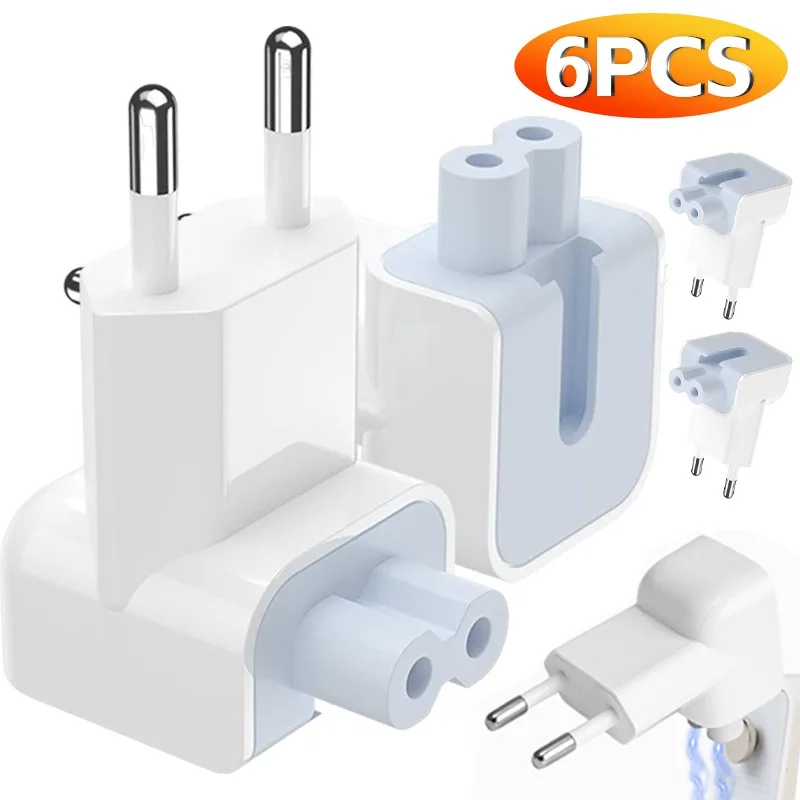 6-1PCS EU Plug Adapter 6A Fast Charging Travel Wall EU AC Chargers for Laptop Apple Macbook Air Pro Duck Head Outlet Converters